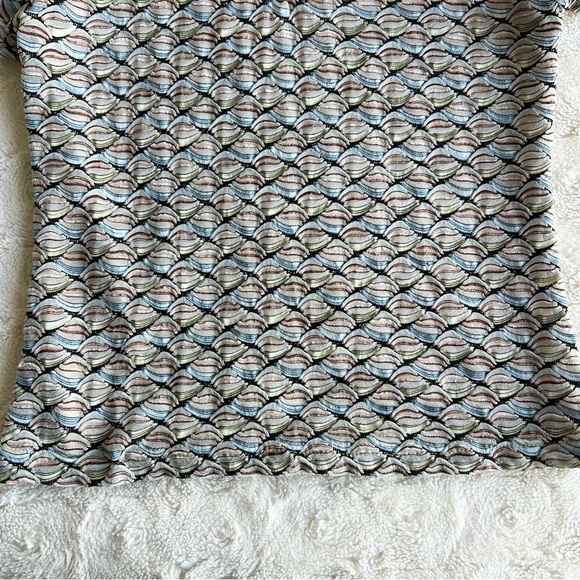 Wrapper Short Sleeve VNeck Tee Top Womens Medium Multicolor Patterned AOP Vtg - Picture 4 of 10